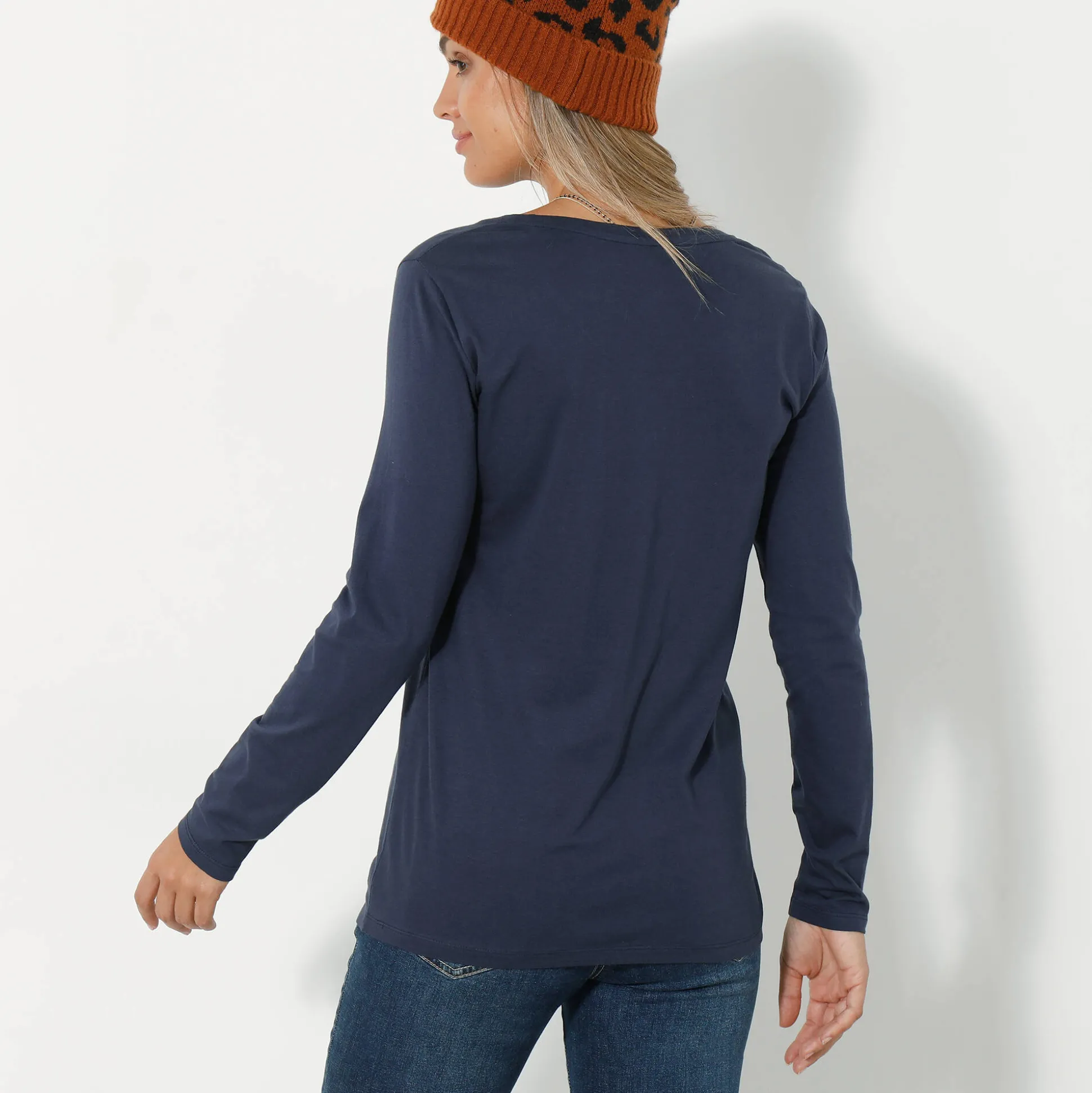 Effen T-shirt met ronde hals en lange mouwen