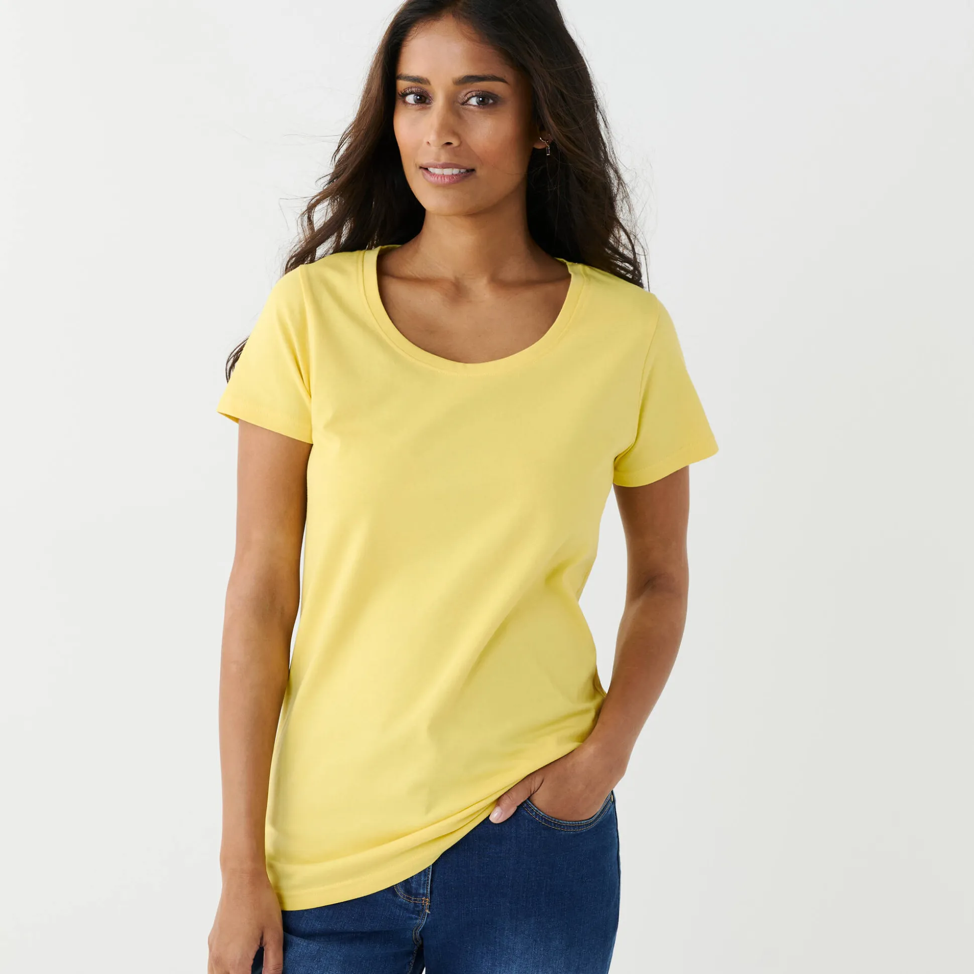 Effen T-shirt met ronde hals en korte mouwen, katoen