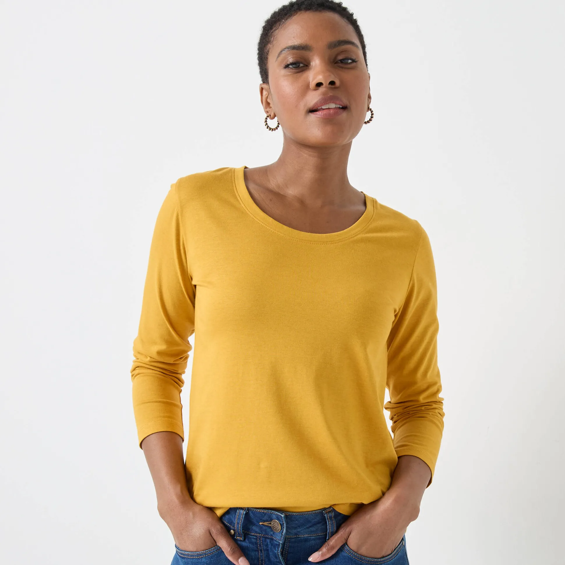 Effen T-shirt met ronde hals en lange mouwen