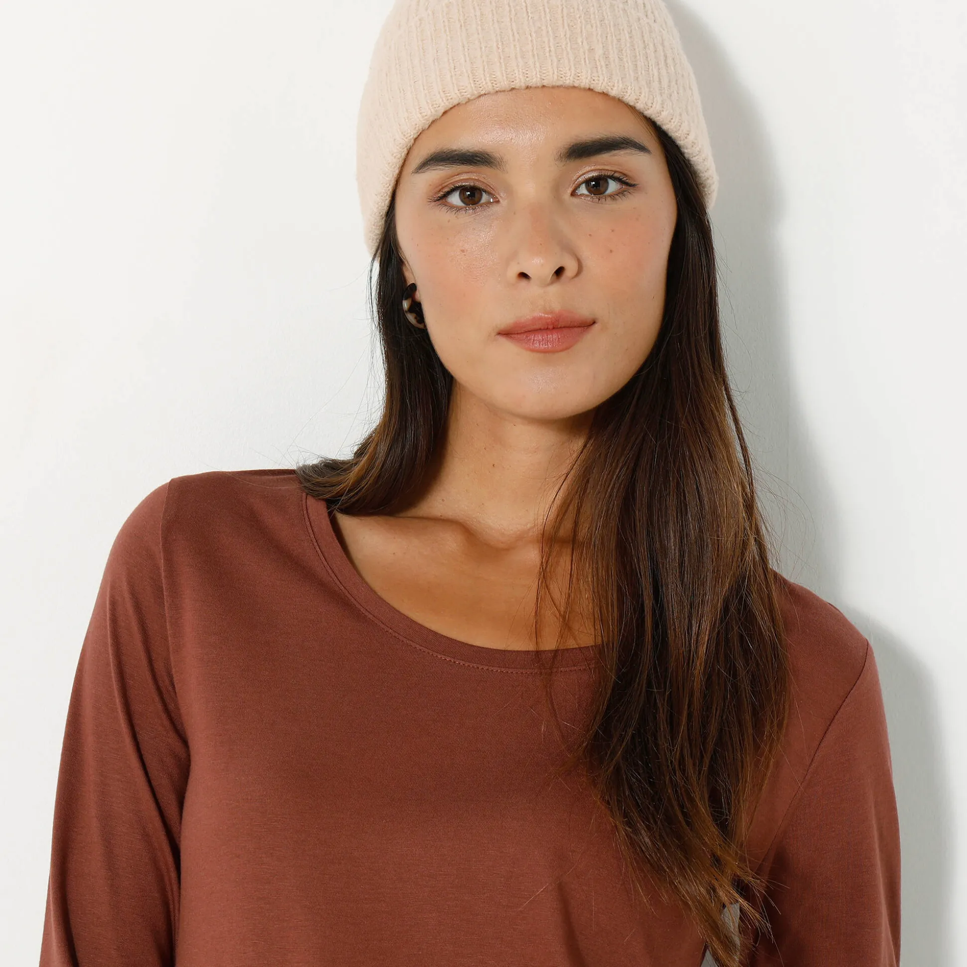 Effen T-shirt met ronde hals en lange mouwen