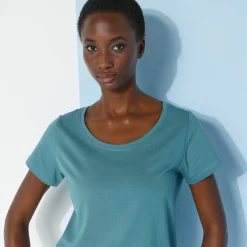 Effen T-shirt met ronde hals en korte mouwen, katoen