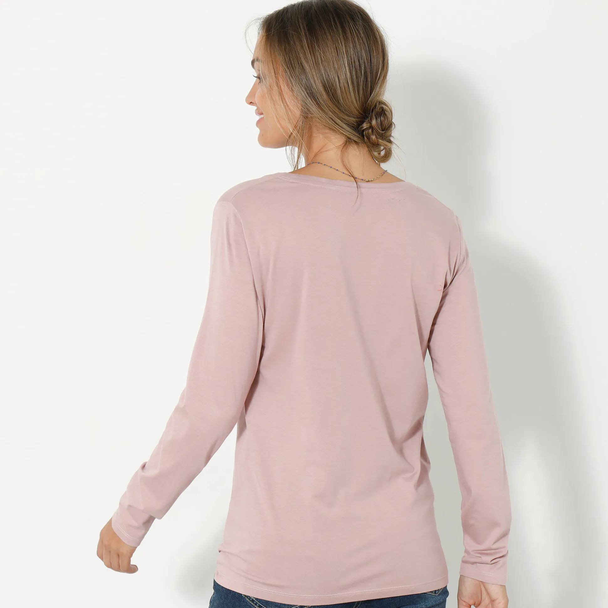 Effen T-shirt met ronde hals en lange mouwen
