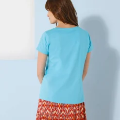 Effen T-shirt met ronde hals en korte mouwen, katoen