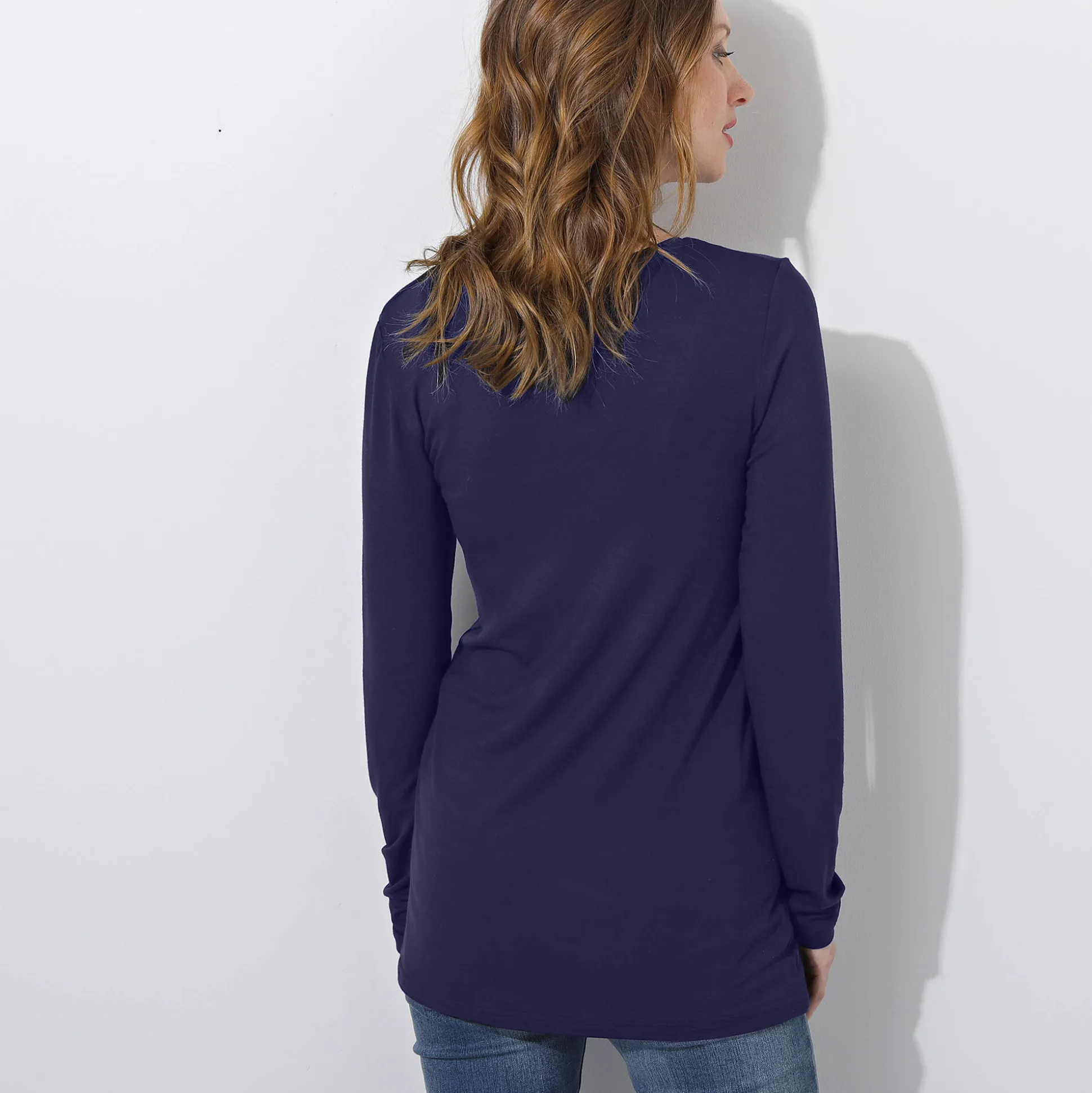 Effen T-shirt met ronde hals, in stretchstof