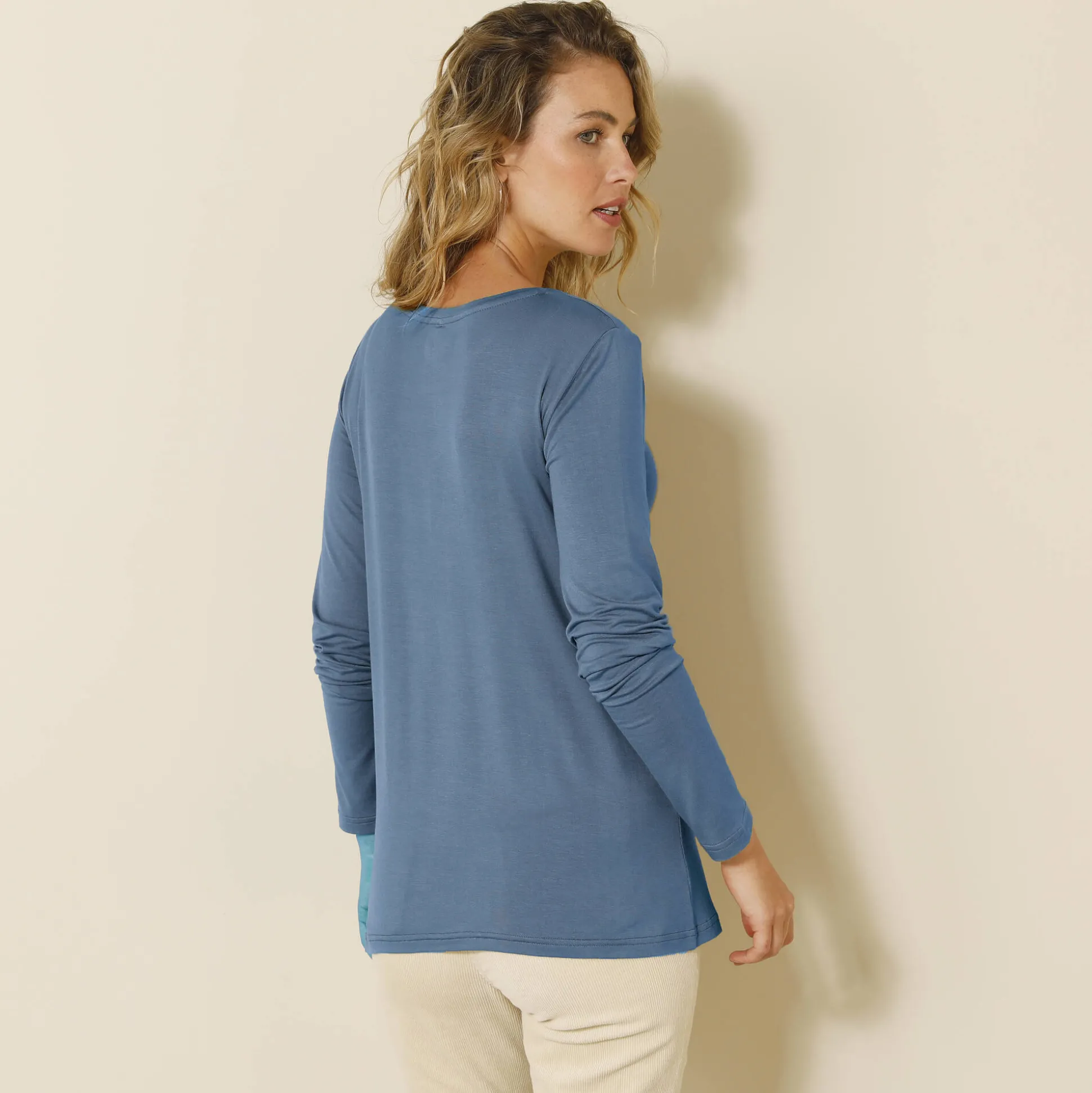 Effen T-shirt met ronde hals, in stretchstof