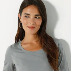 Effen T-shirt met ronde hals en lange mouwen