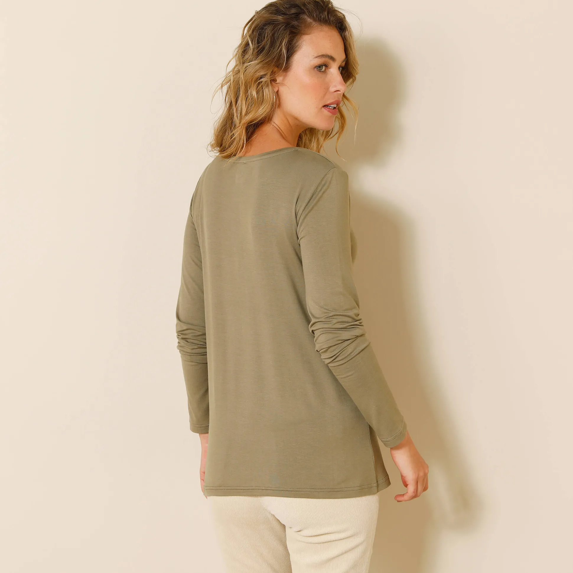 Effen T-shirt met ronde hals, in stretchstof