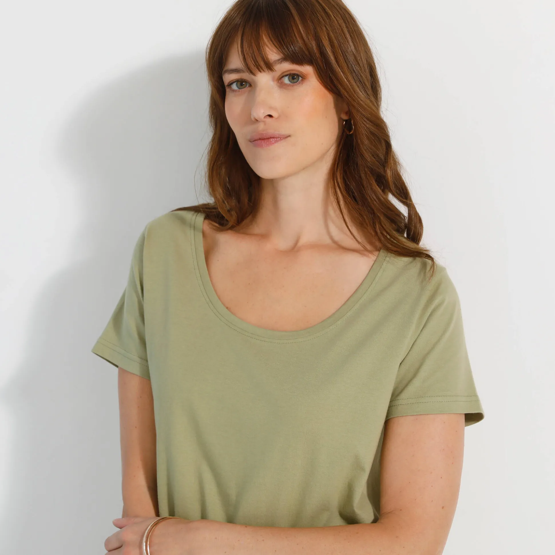 Effen T-shirt met ronde hals en korte mouwen, katoen