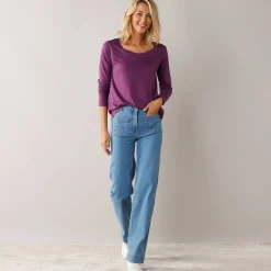 Effen T-shirt met ronde hals en lange mouwen