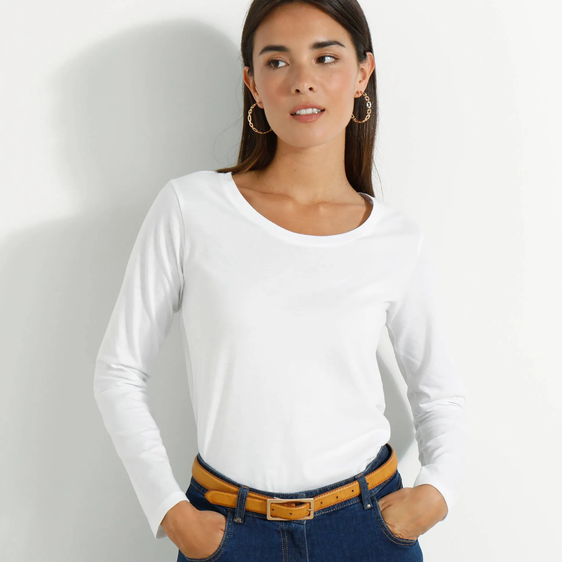 Effen T-shirt met ronde hals en lange mouwen