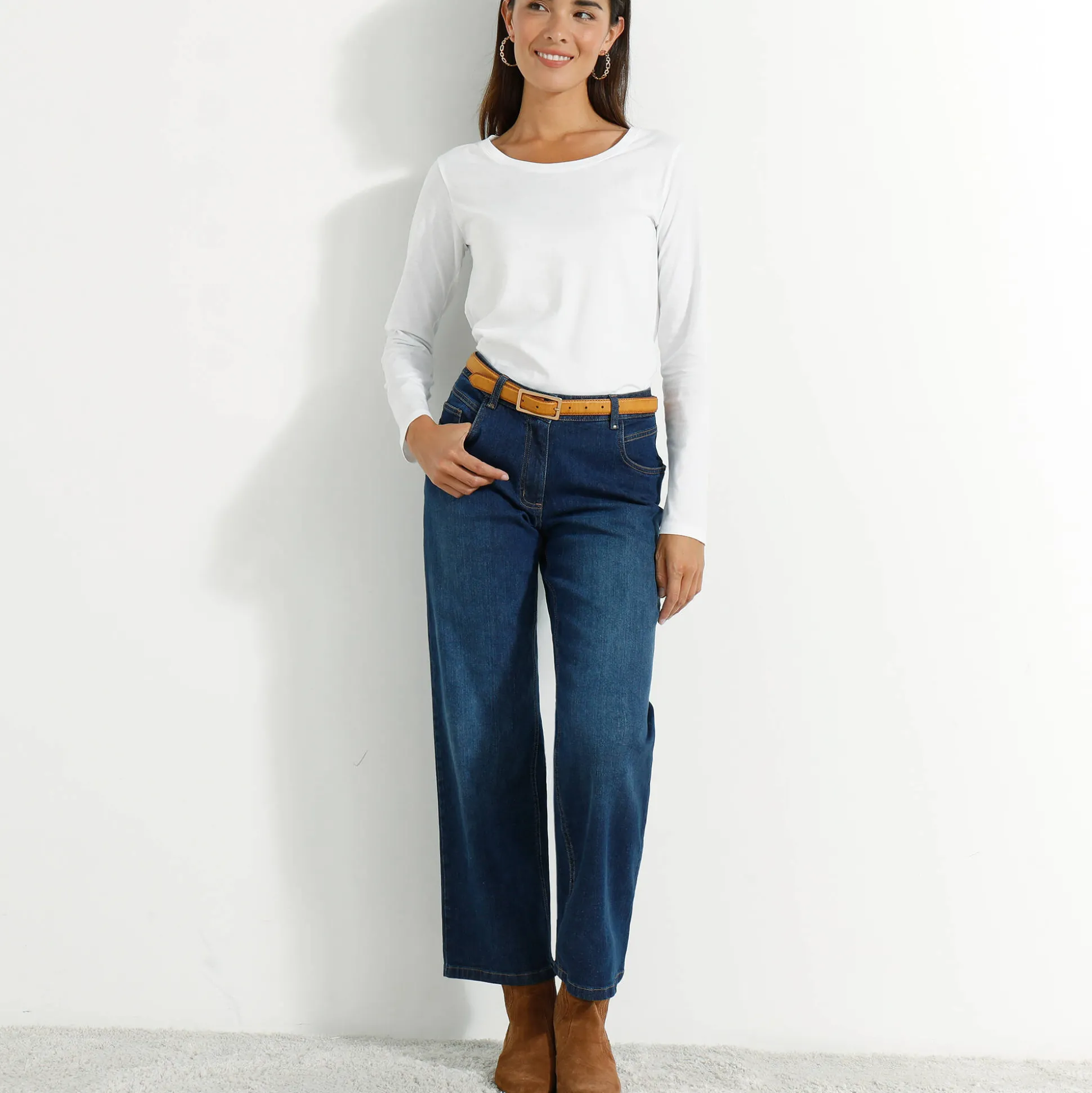 Effen T-shirt met ronde hals en lange mouwen