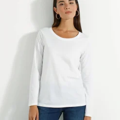 Effen T-shirt met ronde hals en lange mouwen