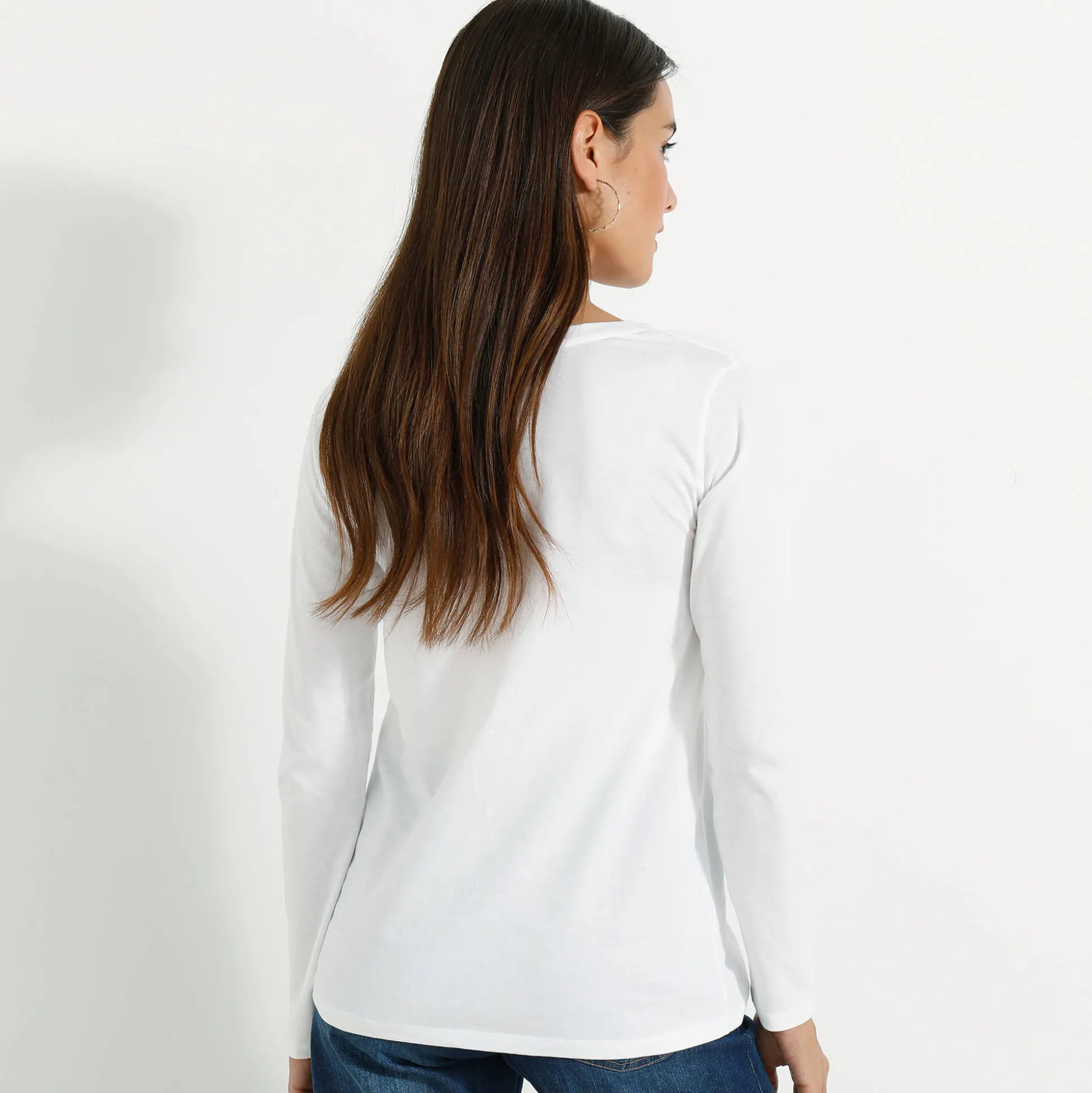 Effen T-shirt met ronde hals en lange mouwen