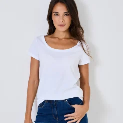 Effen T-shirt met ronde hals en korte mouwen, katoen