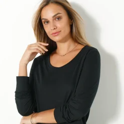 Effen T-shirt met ronde hals en lange mouwen