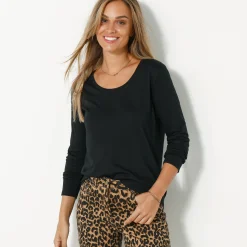 Effen T-shirt met ronde hals en lange mouwen
