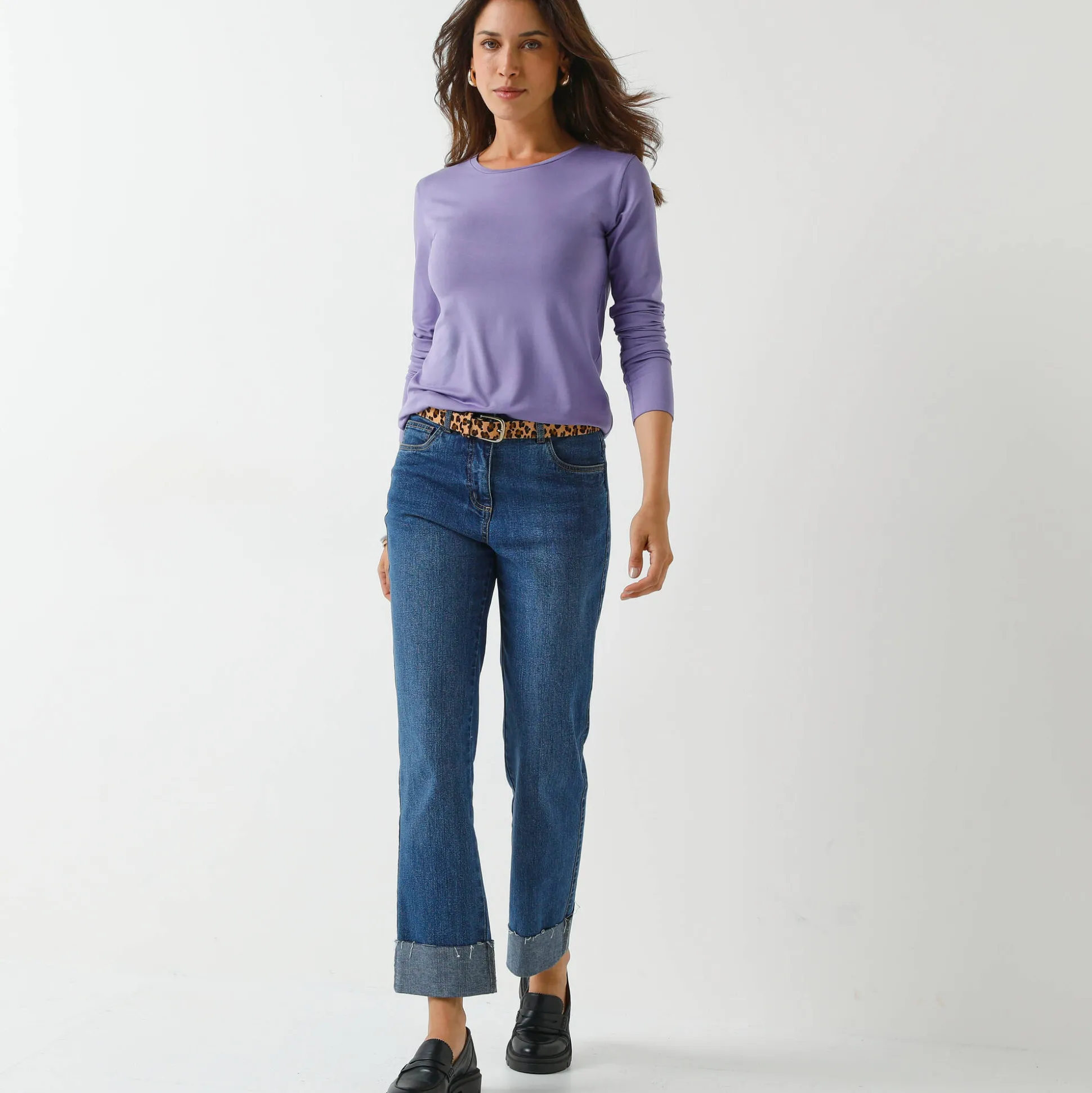 Effen T-shirt met ronde hals, in stretchstof