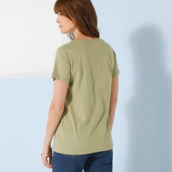 Effen T-shirt met V-hals en korte mouwen, katoen