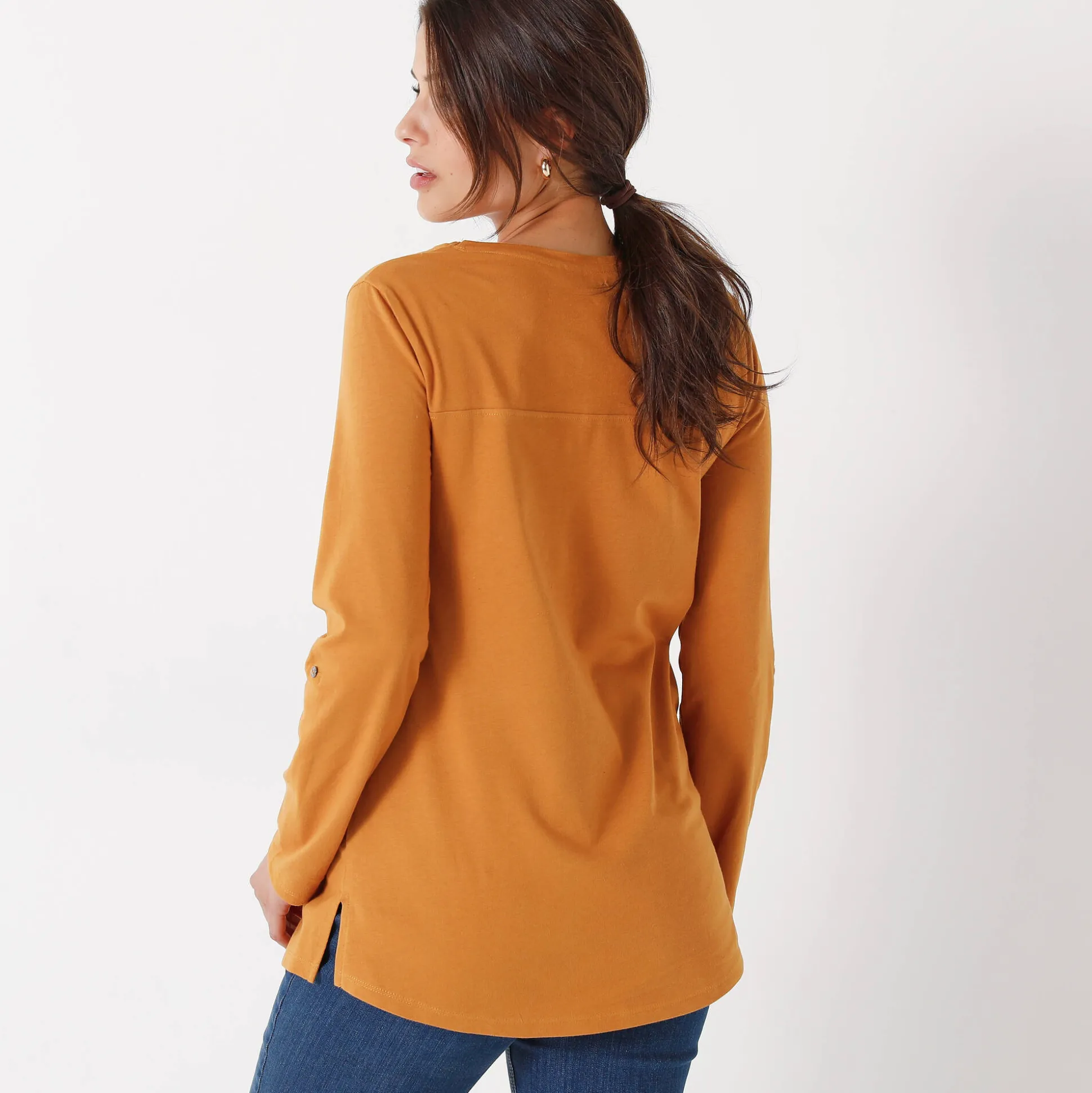 Effen tuniek met Tunesische hals en lange mouwen