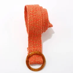 Elastische ceintuur in raffia, ecru/oranje
