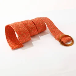 Elastische ceintuur in raffia, ecru/oranje