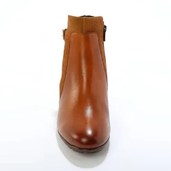 Elastische, leren boots in 2 materialen, met gesp en hak