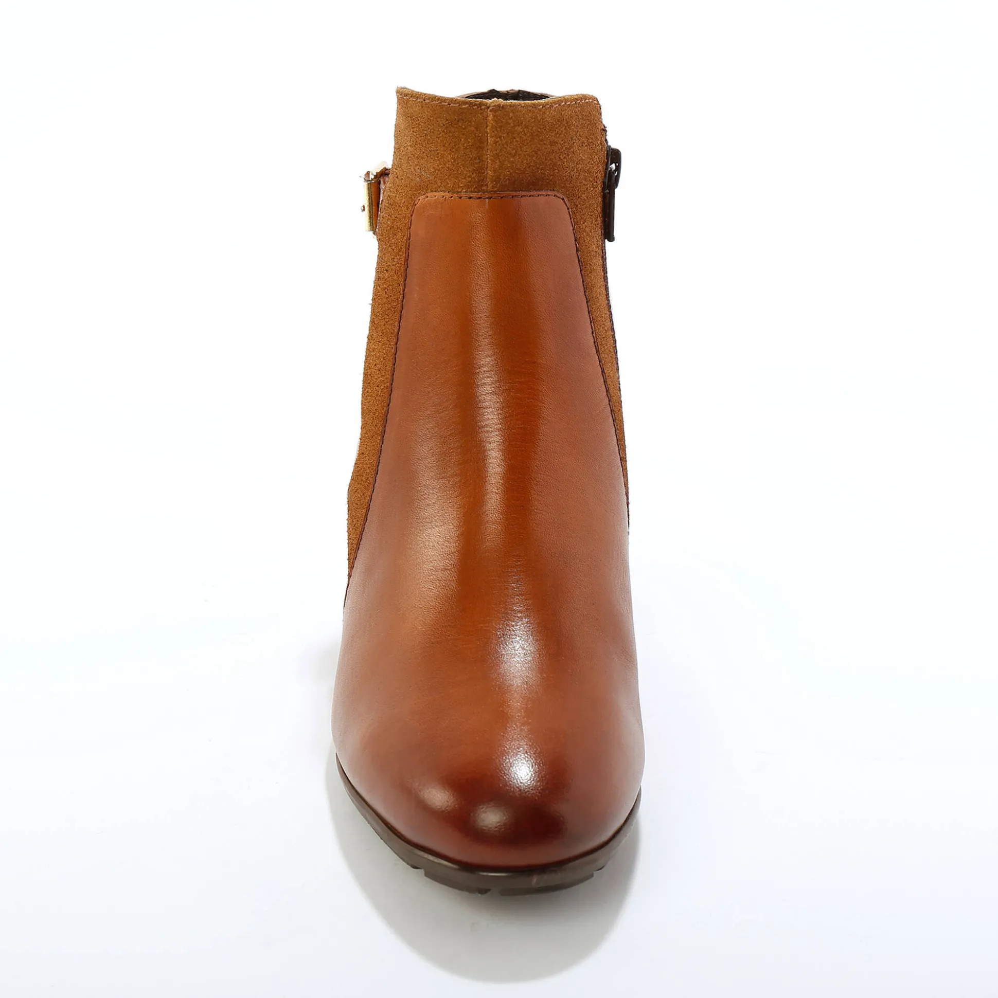 Elastische, leren boots in 2 materialen, met gesp en hak