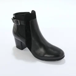 Elastische, leren boots in 2 materialen, met gesp en hak