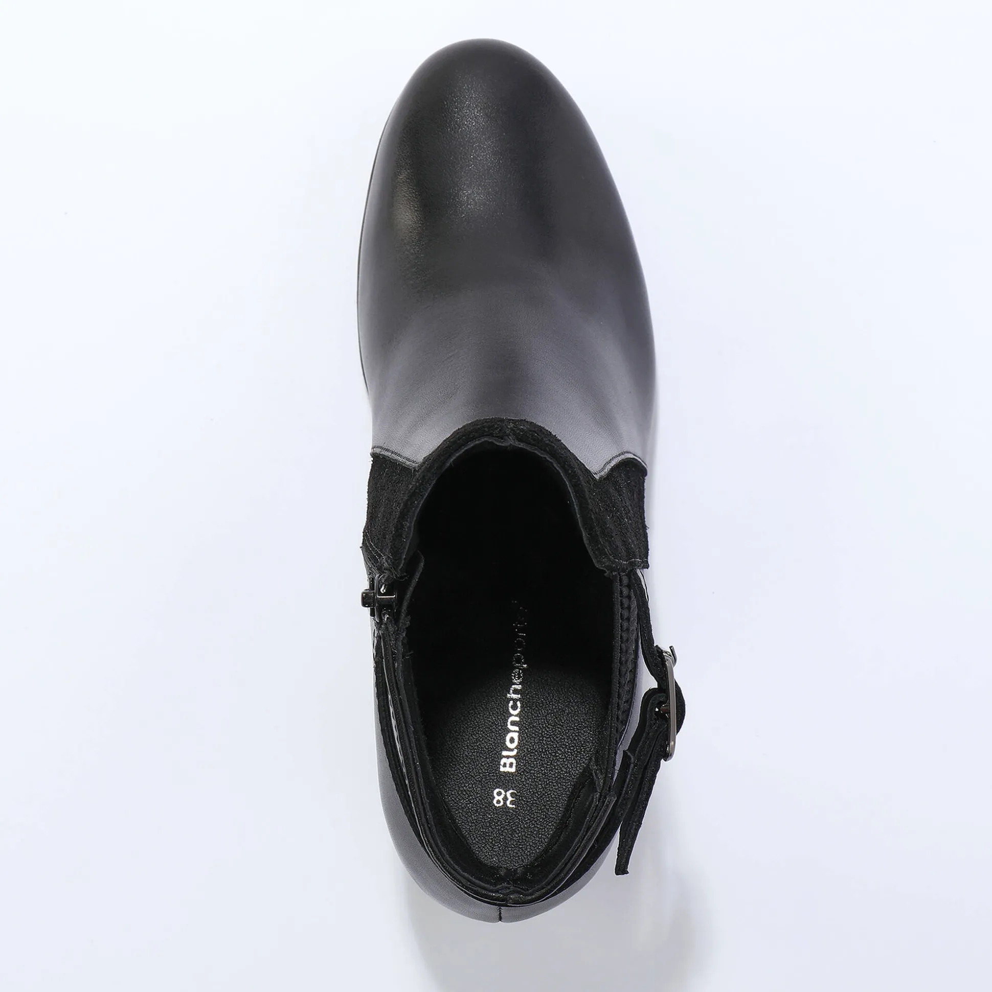 Elastische, leren boots in 2 materialen, met gesp en hak
