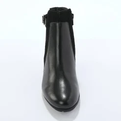 Elastische, leren boots in 2 materialen, met gesp en hak