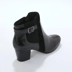 Elastische, leren boots in 2 materialen, met gesp en hak