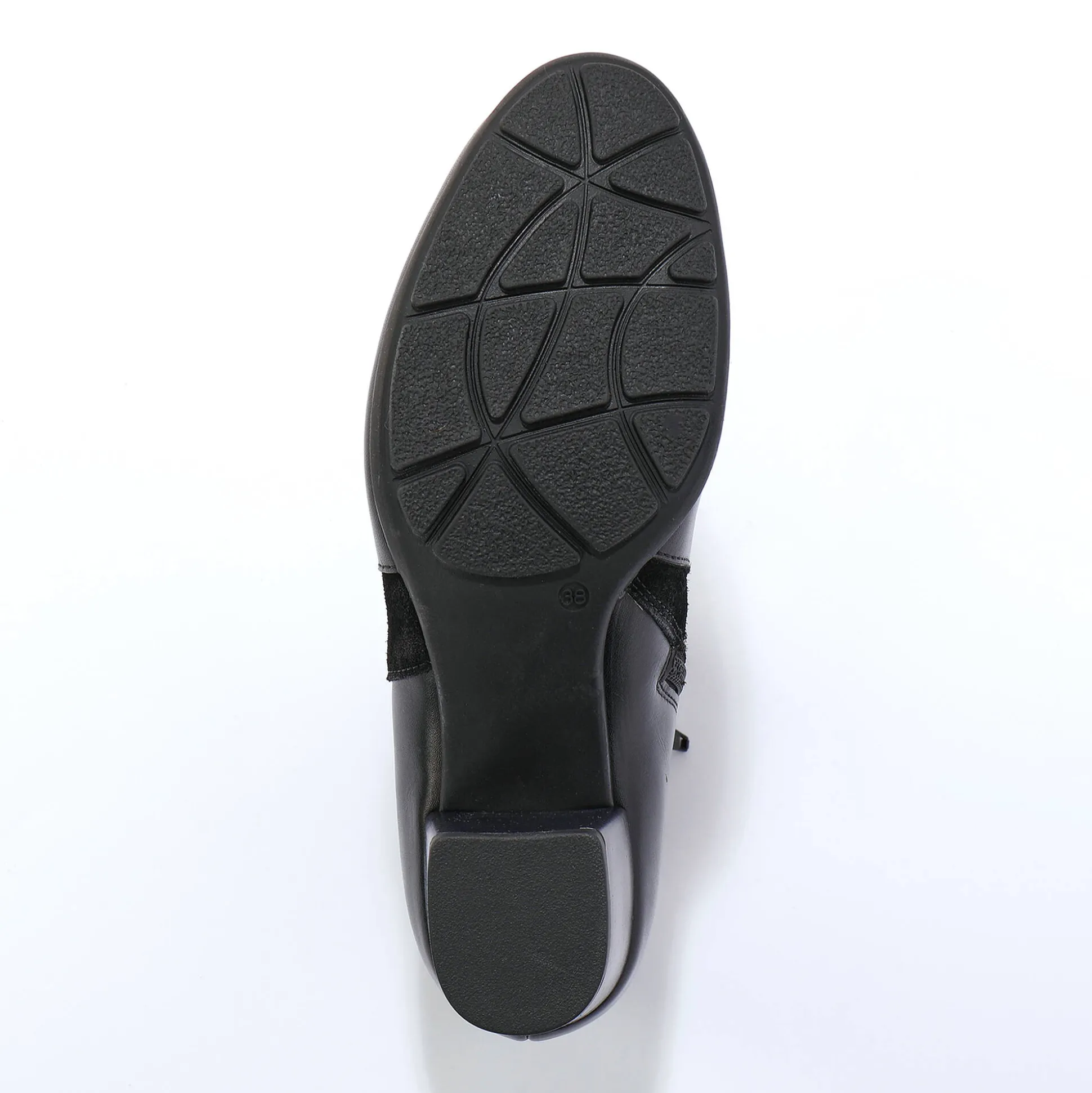 Elastische, leren boots in 2 materialen, met gesp en hak