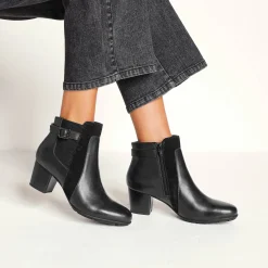 Elastische, leren boots in 2 materialen, met gesp en hak
