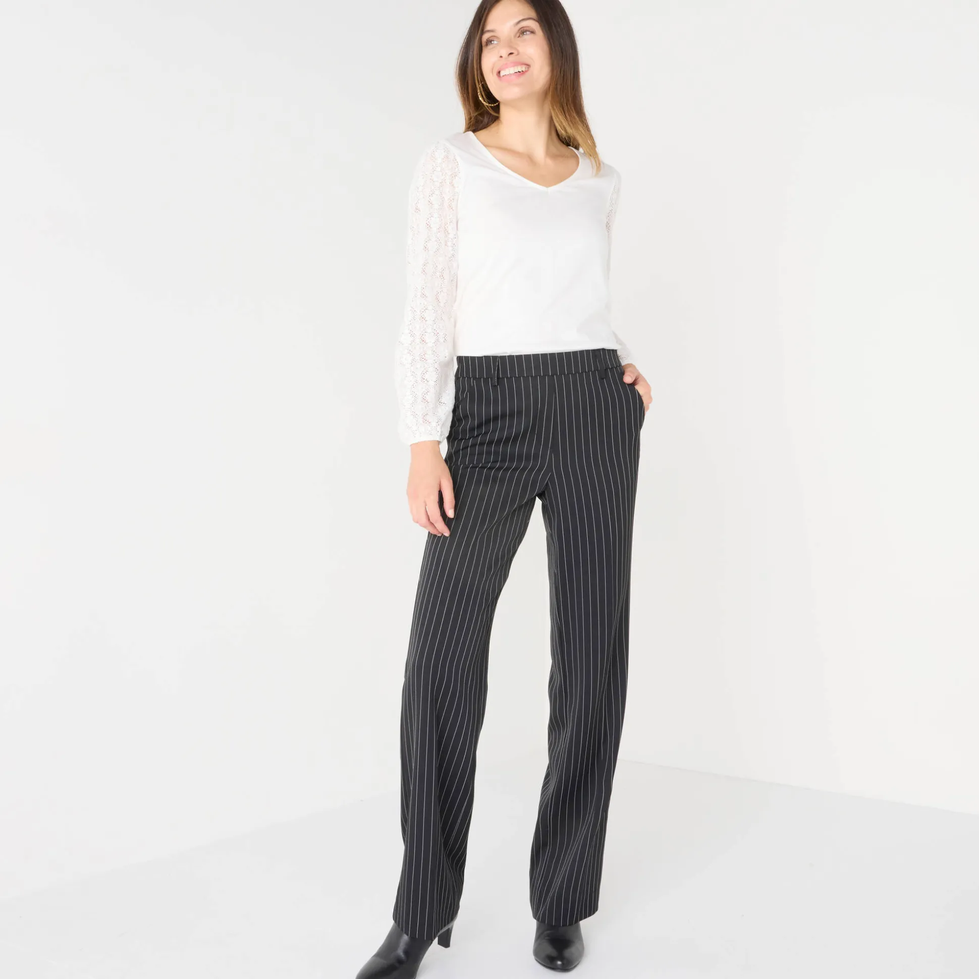 Elegante, rechte broek, gestreept