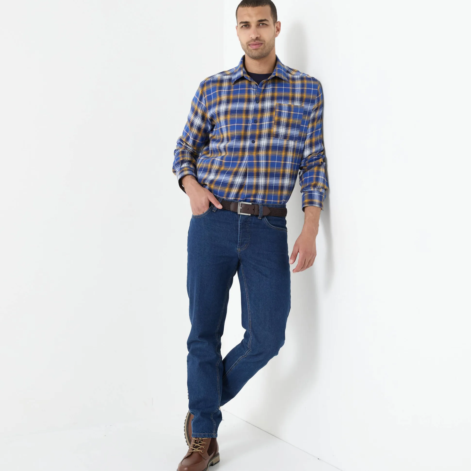 Extralang geruit hemd in flanel