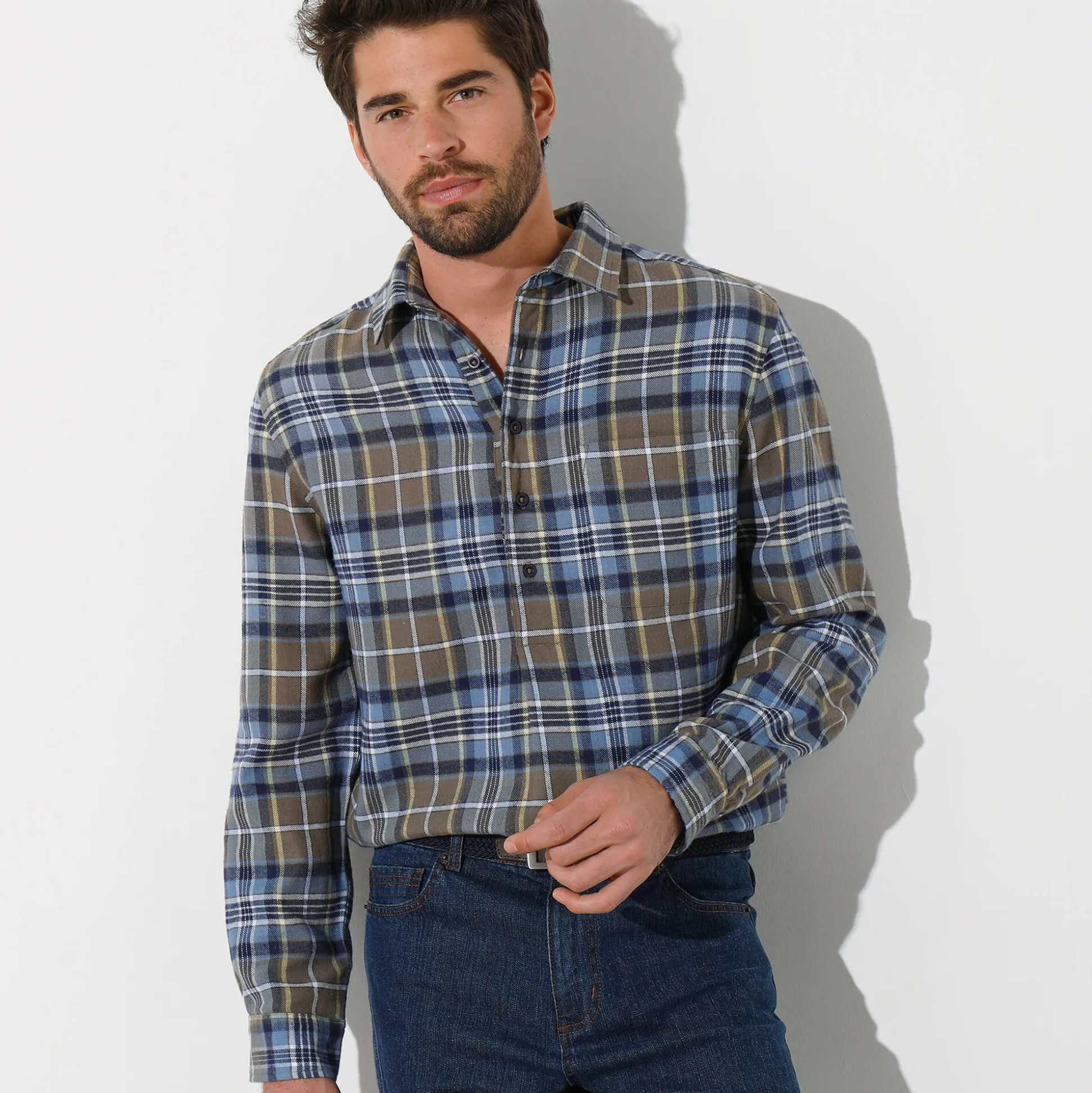 Extralang geruit hemd in flanel