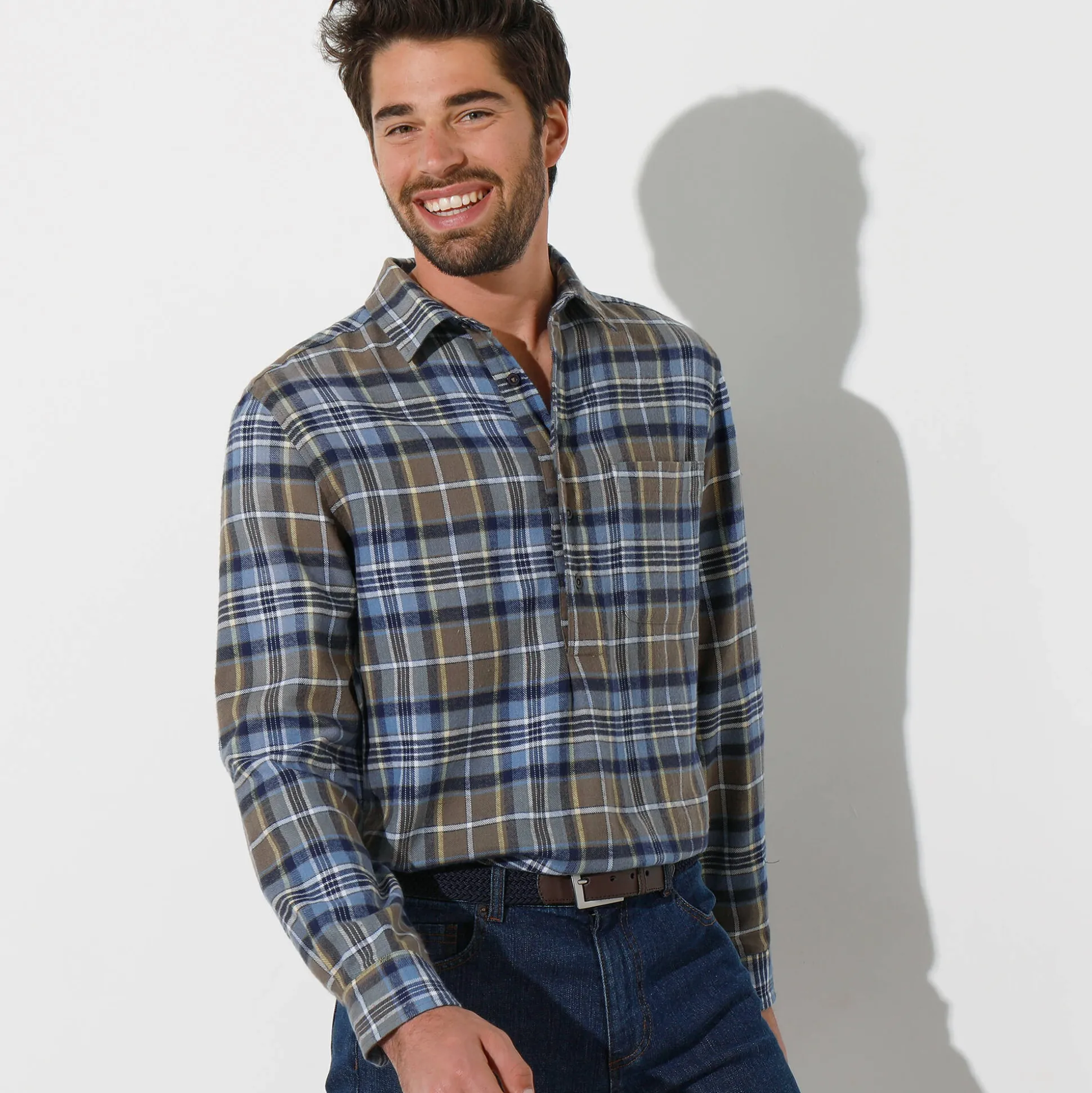 Extralang geruit hemd in flanel
