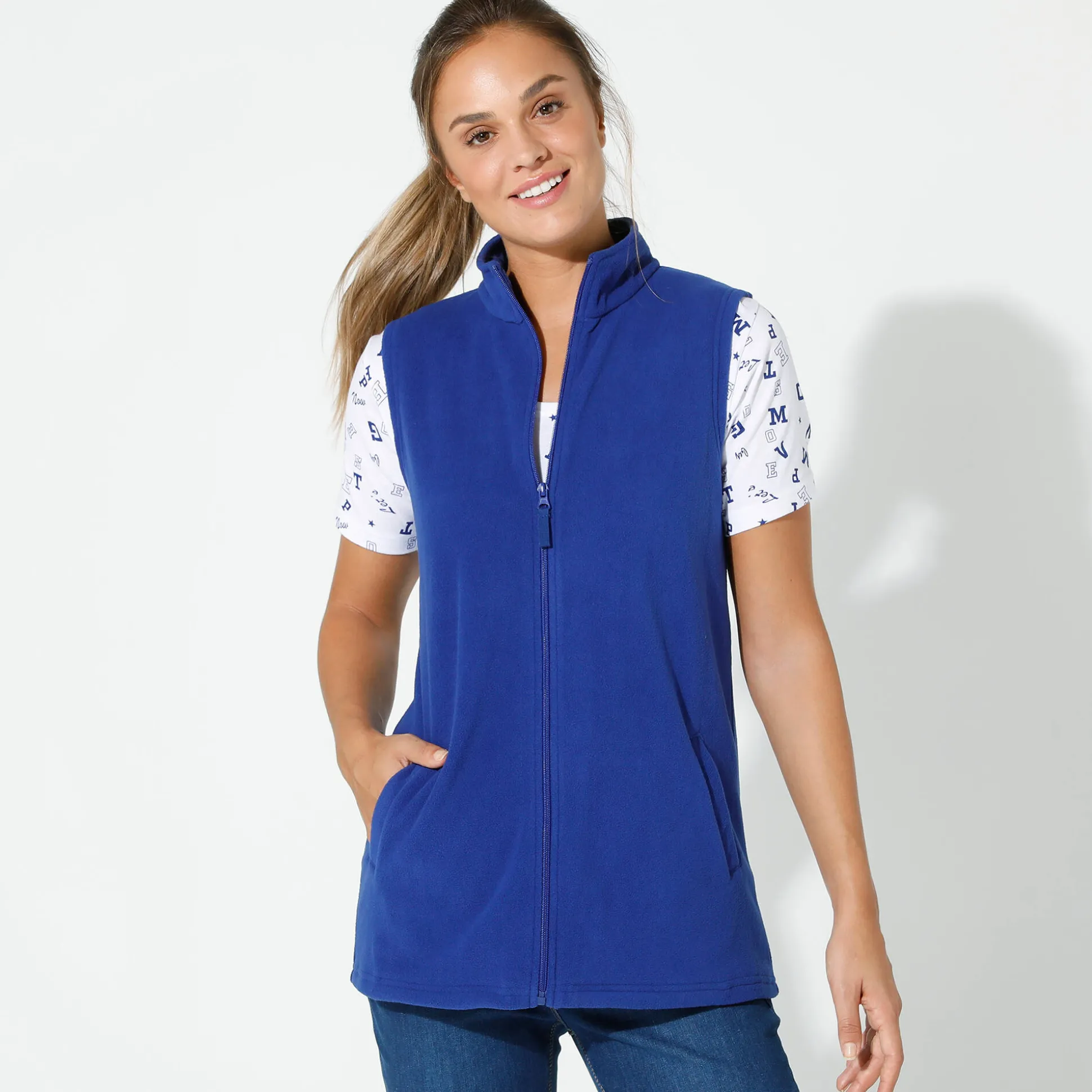 Fleece jasje met rits, zonder mouwen