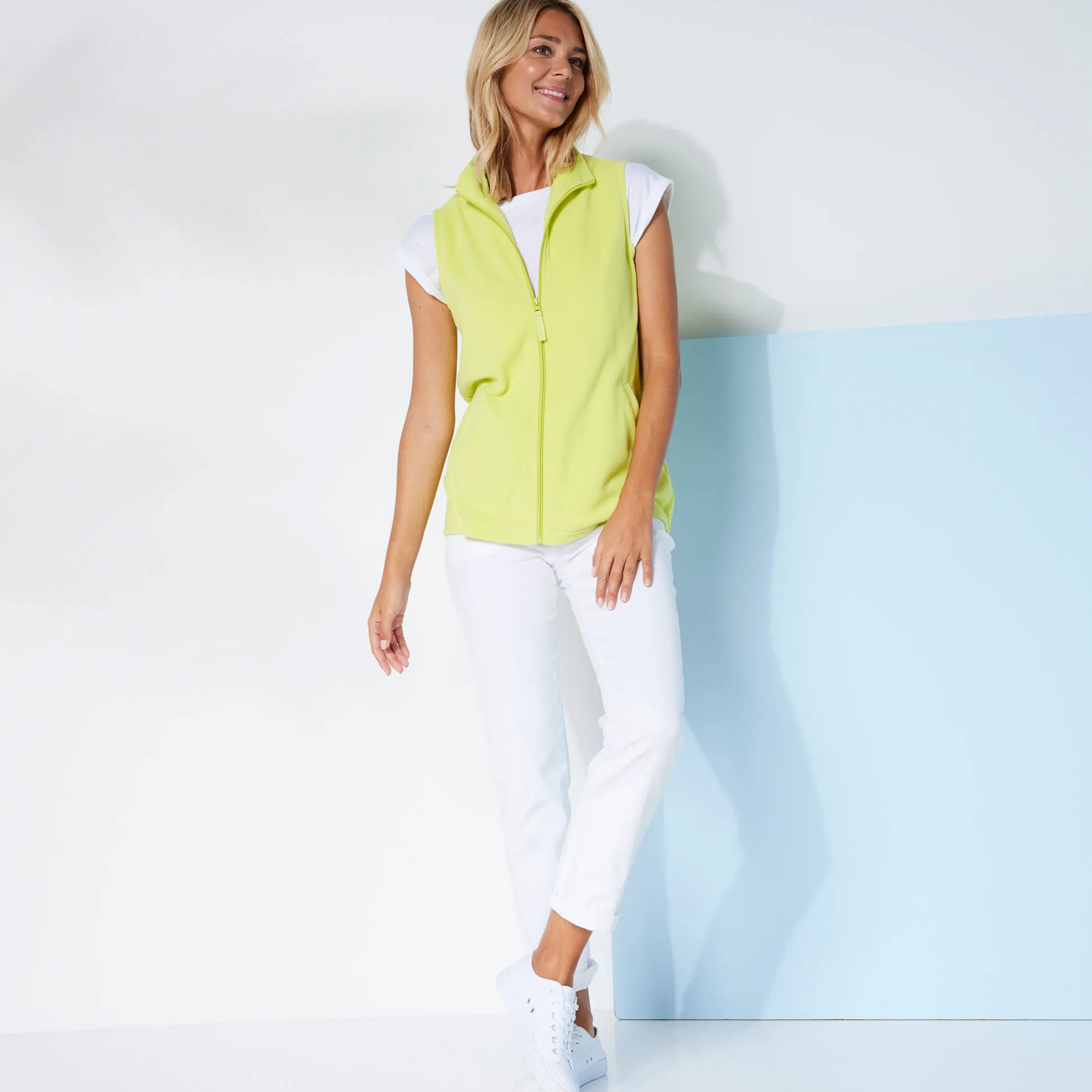 Fleece jasje met rits, zonder mouwen