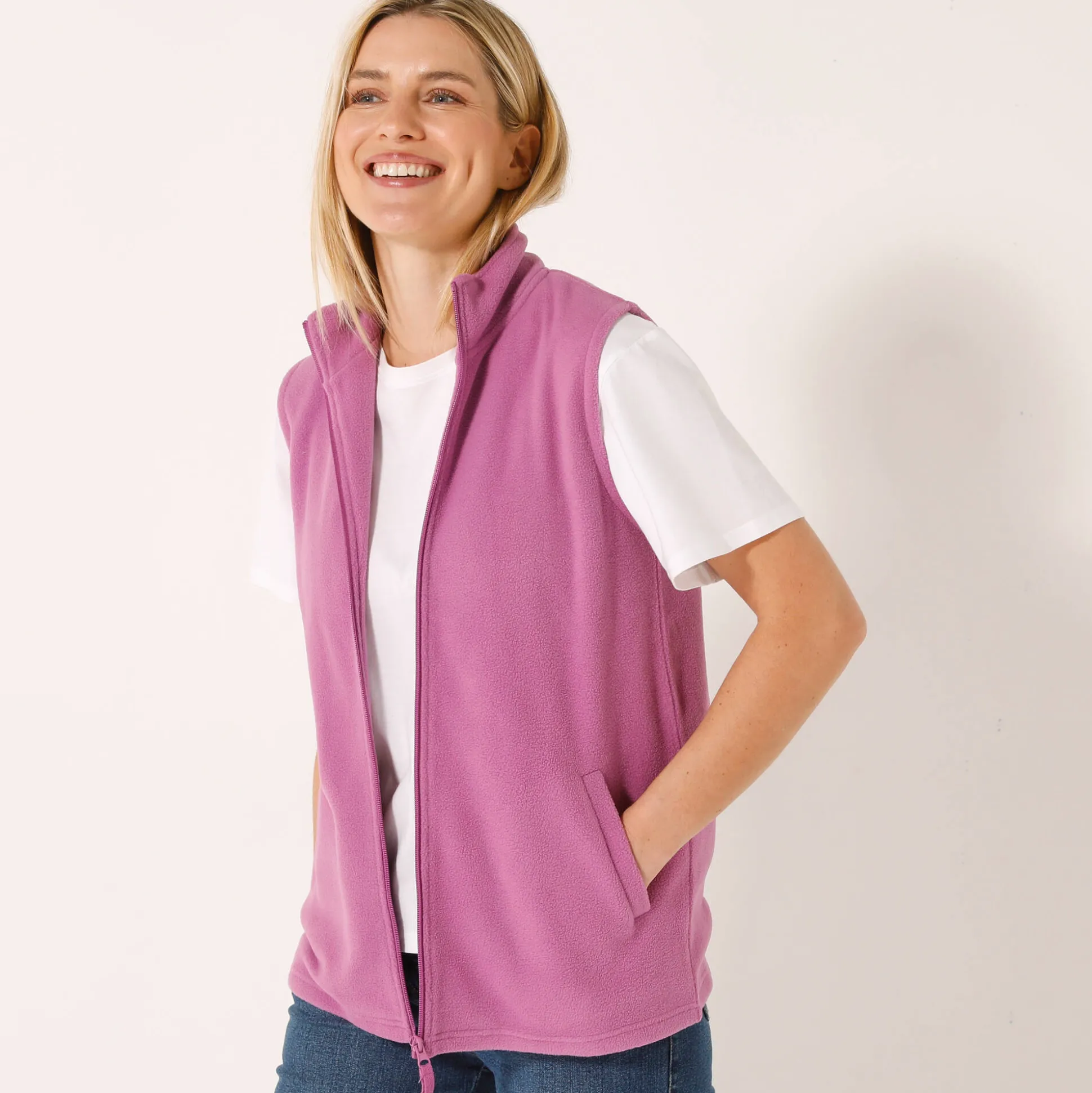 Fleece jasje met rits, zonder mouwen