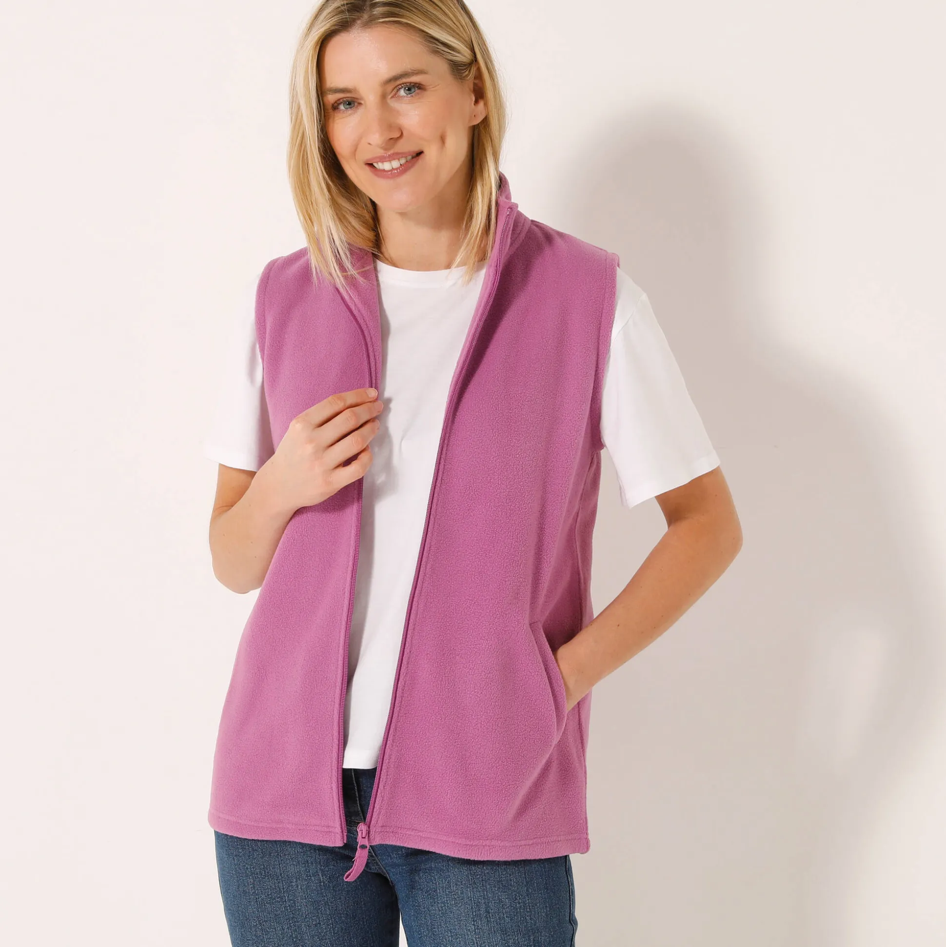 Fleece jasje met rits, zonder mouwen