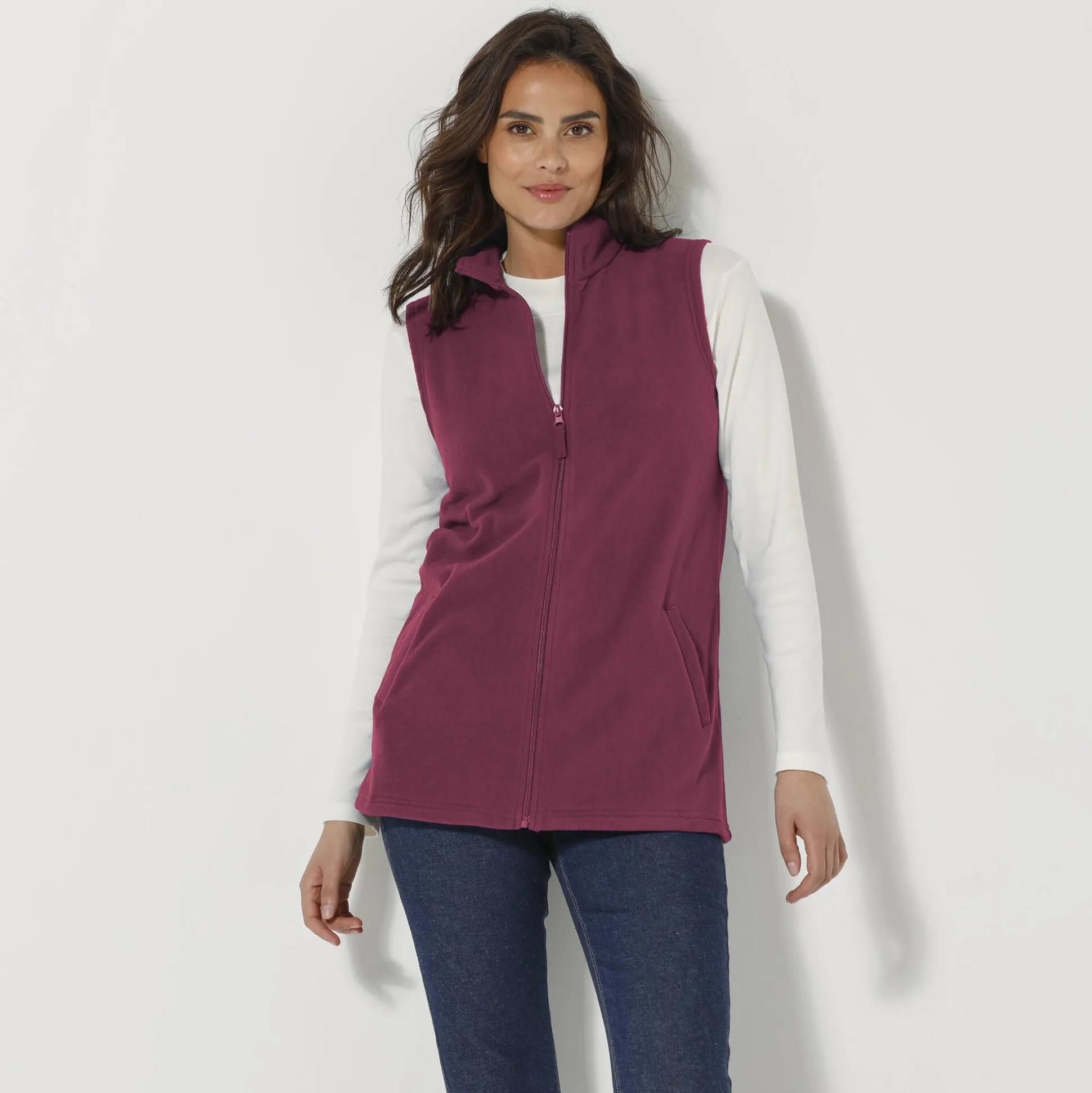 Fleece jasje met rits, zonder mouwen