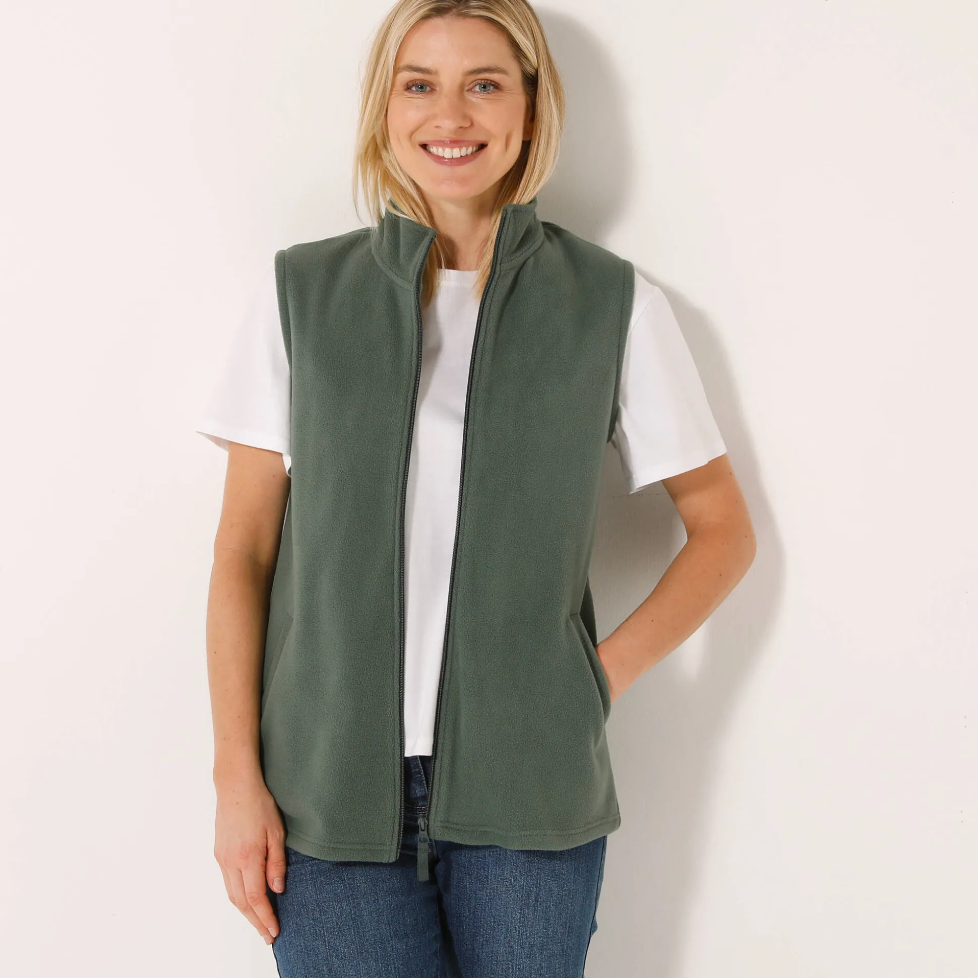Fleece jasje met rits, zonder mouwen