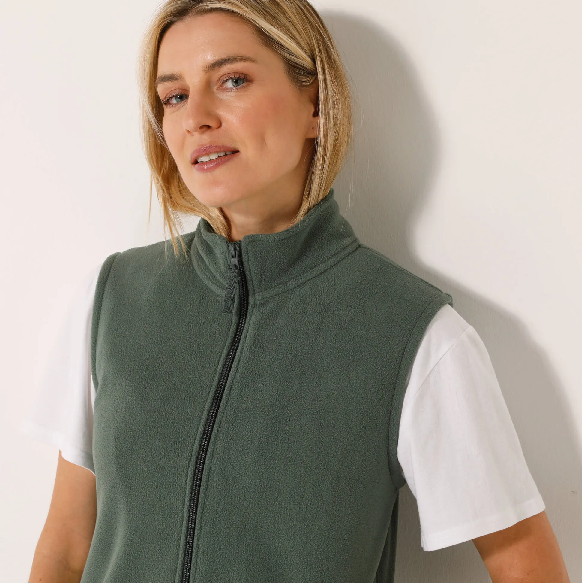 Fleece jasje met rits, zonder mouwen