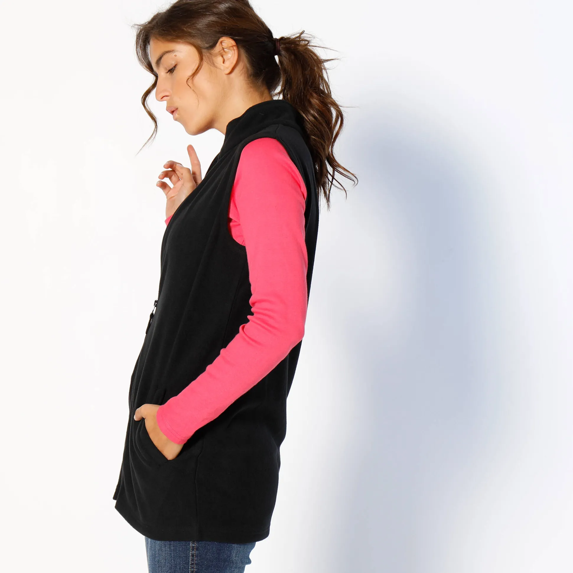 Fleece jasje met rits, zonder mouwen