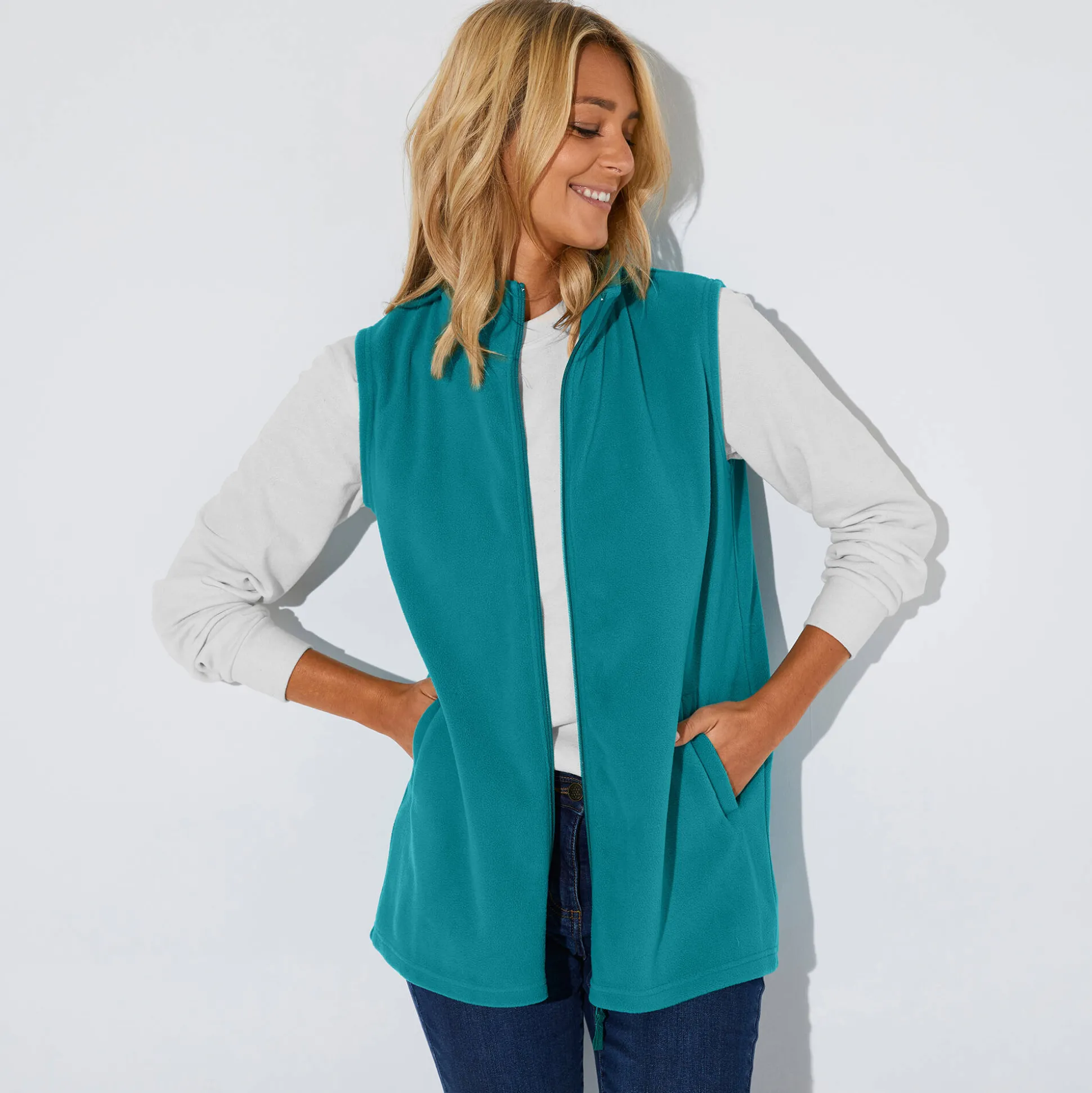 Fleece jasje met rits, zonder mouwen