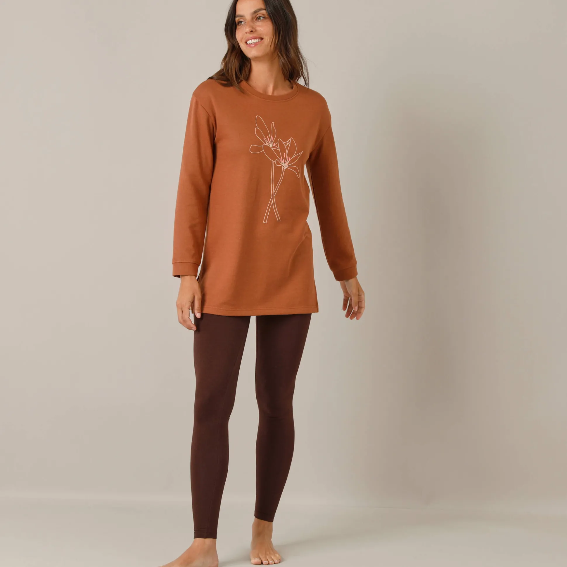 Fleece pyjamabroek met bloemenprint