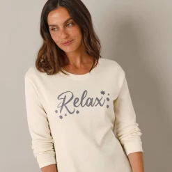 Fleece pyjamabroek met legging, ‘relax’-print