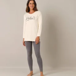 Fleece pyjamabroek met legging, ‘relax’-print