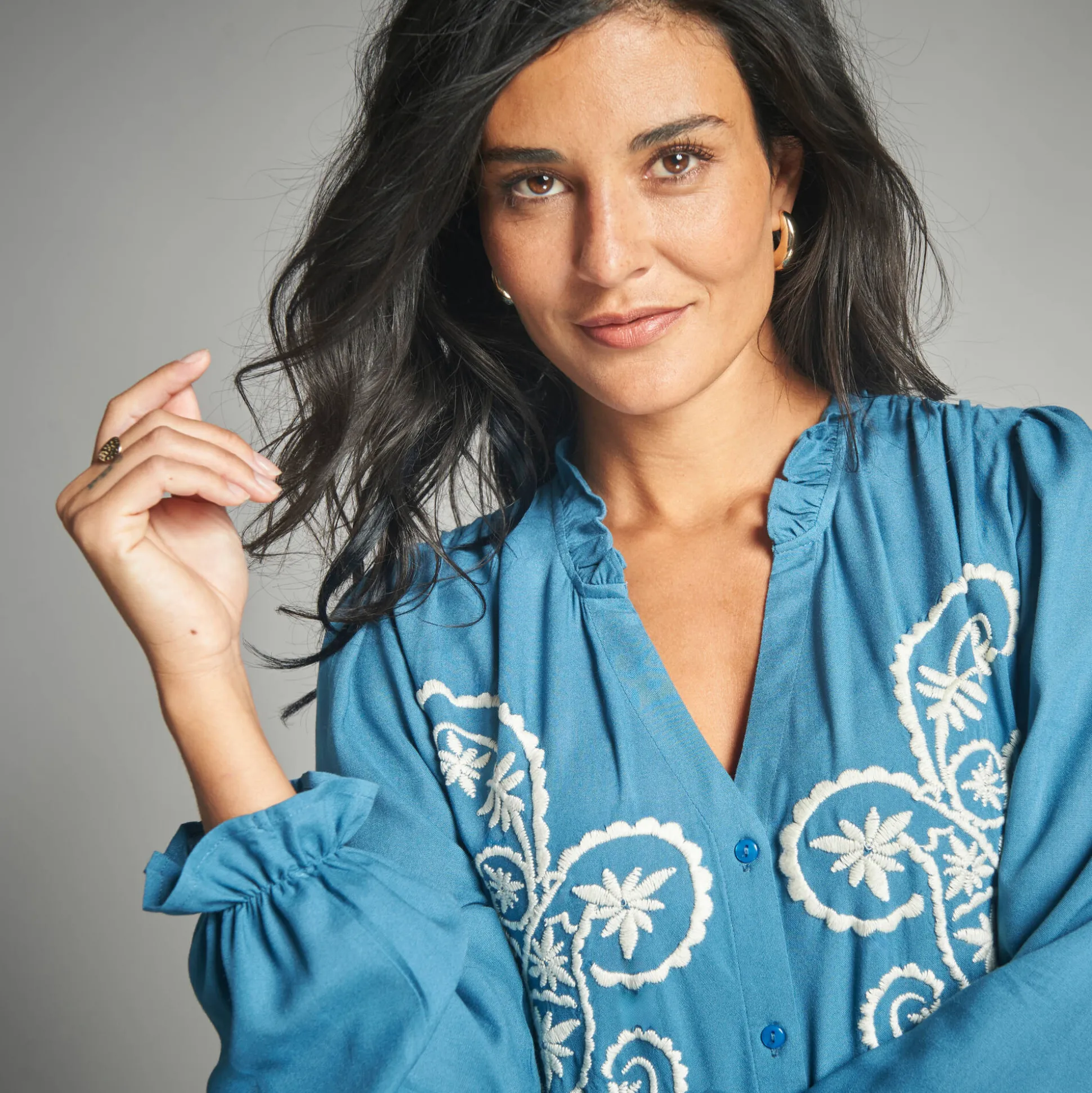 Geborduurde bloes, viscose